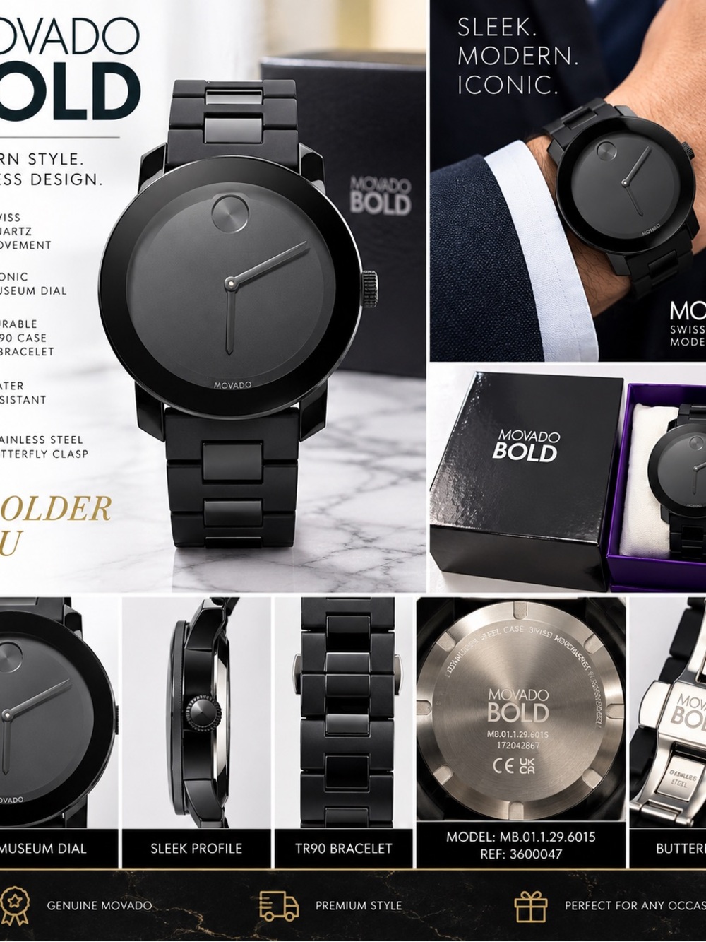 Movado Bold Men's All-Black Stainless Steel Watch